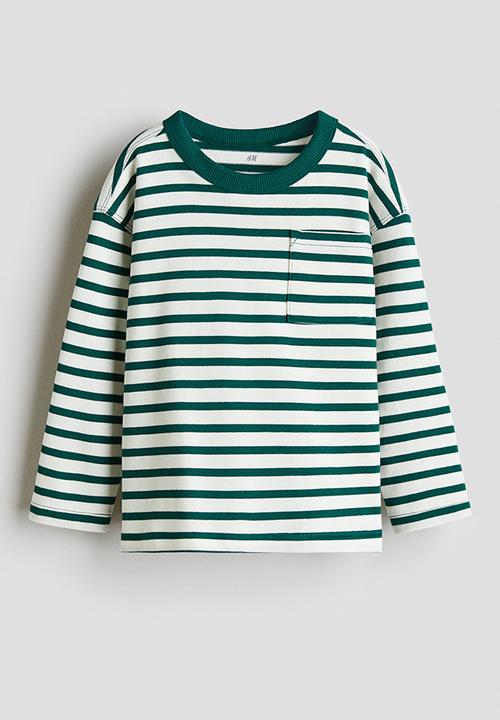 H&M - Long-sleeved t-shirt - dark green & white striped 