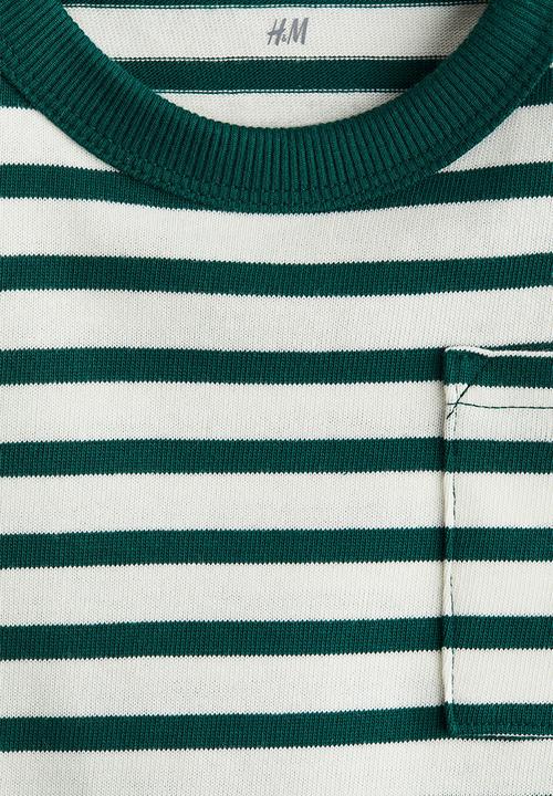 H&M - Long-sleeved t-shirt - dark green & white striped 
