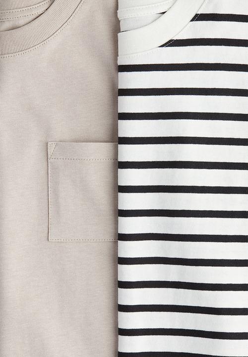H&M - 2 pack oversized t-shirts - light beige striped