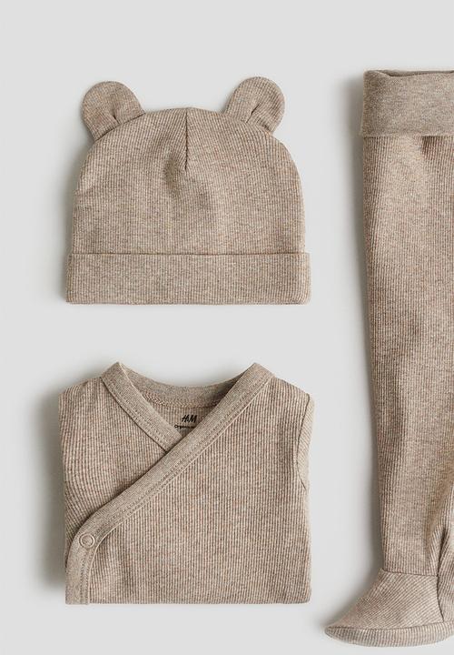 H&M - 3-piece cotton jersey set - beige