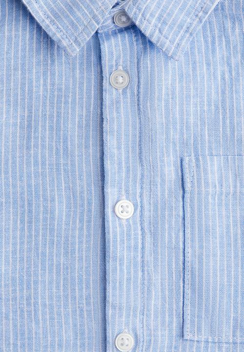 H&M - Short-sleeved linen-blend shirt - blue striped