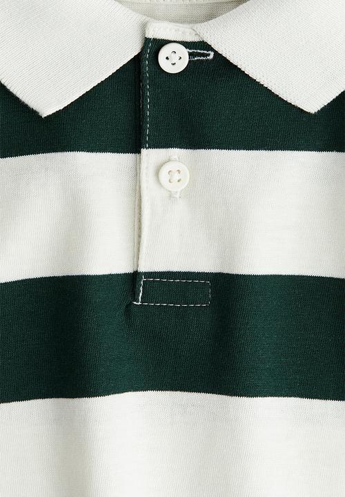 H&M - Cotton polo shirt - white & green striped