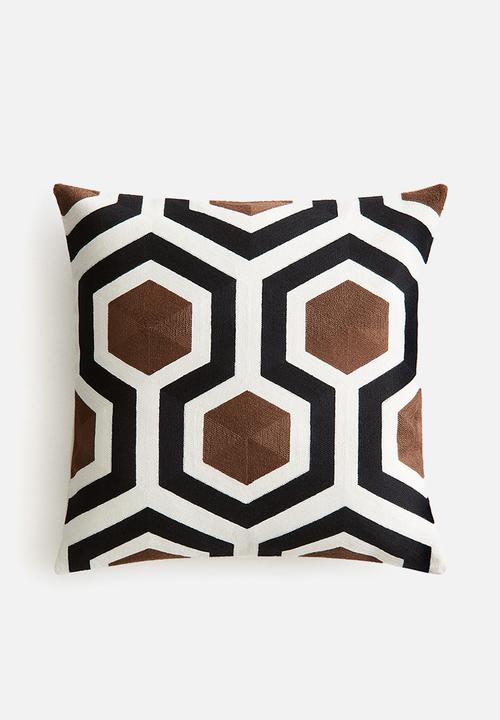 H&M - Embroidered cotton-blend cushion cover - brown/patterned