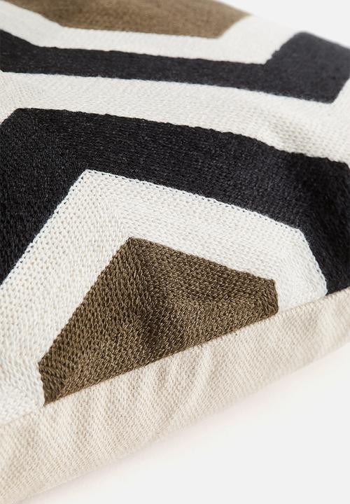 H&M - Embroidered cotton-blend cushion cover - khaki green/patterned 