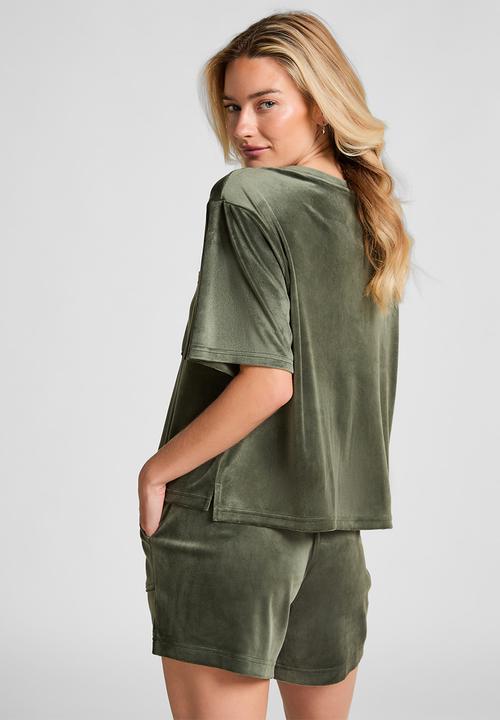 Hunkemoller - Short velours pocket - green