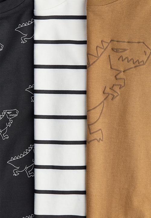 H&M - 3 pack cotton t-shirts - light brown dinosaur