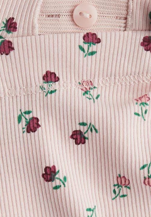 H&M - Ribbed cotton leggings - light pink floral 