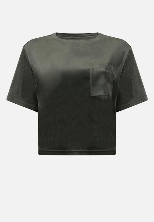 Hunkemoller - Top ss velours pocket - green
