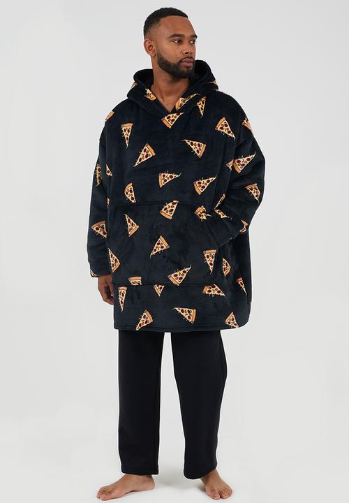 Brave Soul - Snuggie Hoodie With Pizza Print - Black/Multi