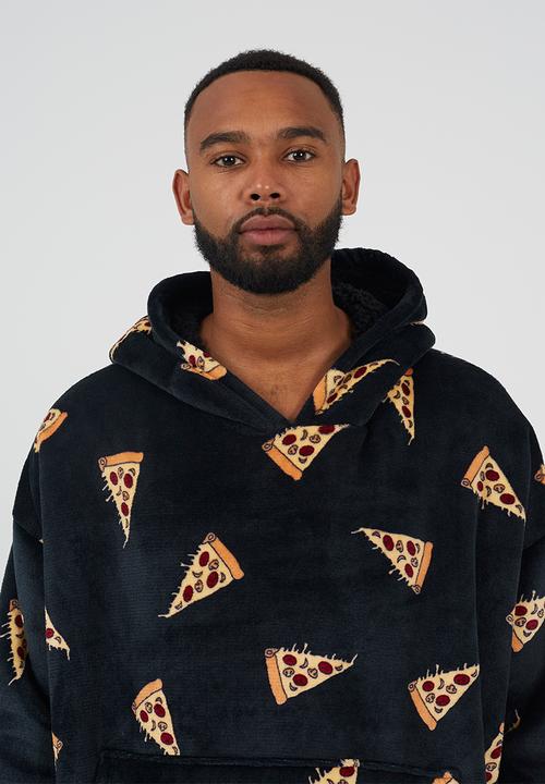 Brave Soul - Snuggie Hoodie With Pizza Print - Black/Multi