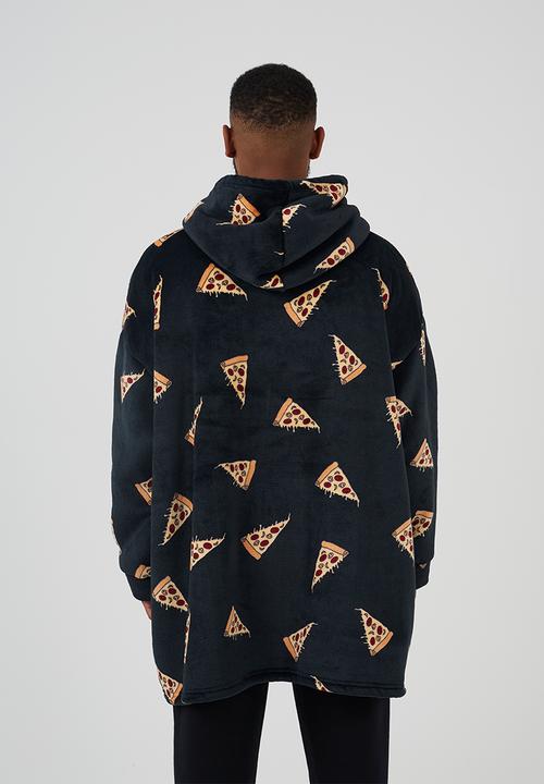 Brave Soul - Snuggie Hoodie With Pizza Print - Black/Multi