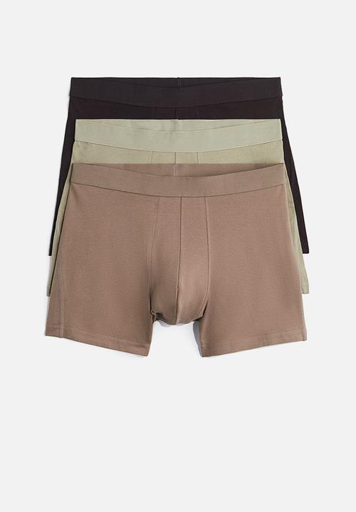 H&M - 3-Pack mid trunks with lycra® - green/beige/brown
