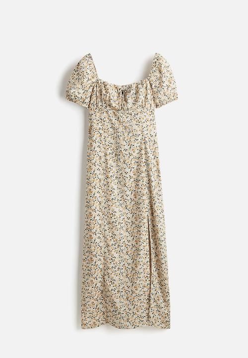 H&M - Puff-sleeved dress - light beige/floral
