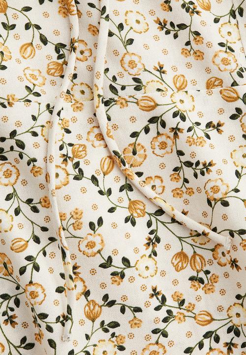 H&M - Puff-sleeved dress - light beige/floral