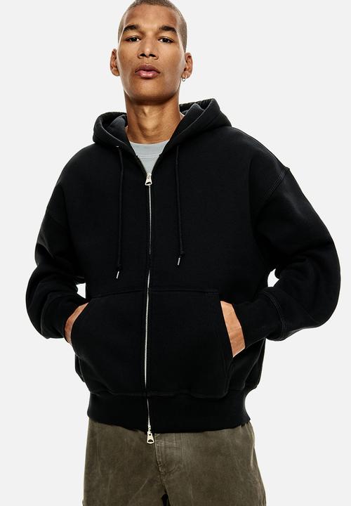 Oversized fit zip-through hoodie - black - 1240531009
