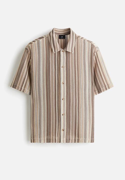 H&M - Regular fit crochet-look shirt - beige striped