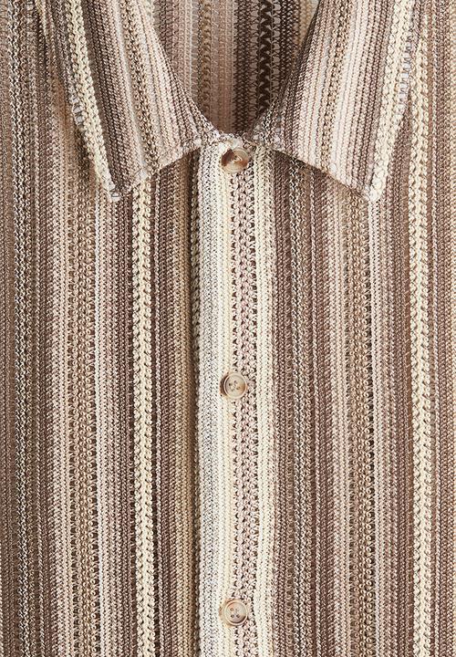 H&M - Regular fit crochet-look shirt - beige striped