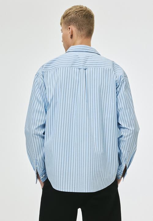 H&M - Loose fit poplin shirt - blue pinstriped