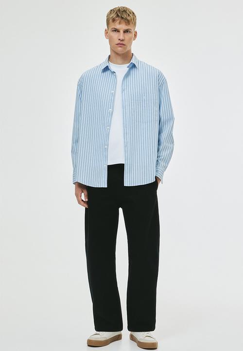 H&M - Loose fit poplin shirt - blue pinstriped