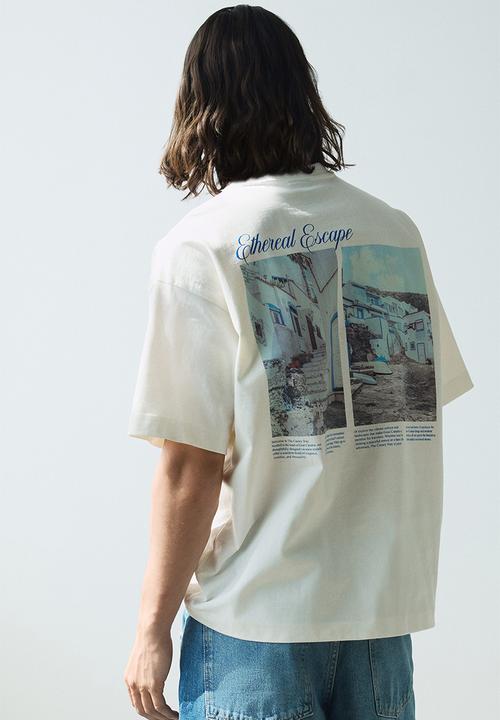 H&M - Oversized fit printed t-shirt - white ethereal escape