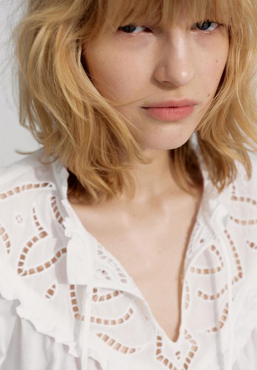 H&M - Broderie anglaise-detail blouse - white