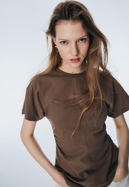 H&M - Ruched T-shirt - dark beige