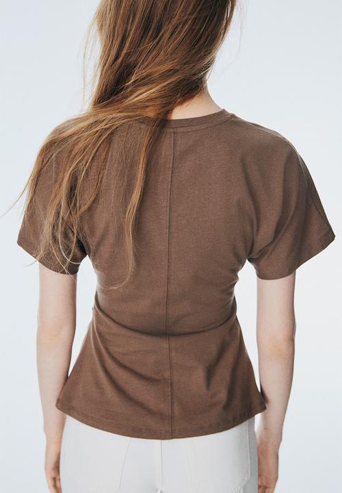 H&M - Ruched T-shirt - dark beige