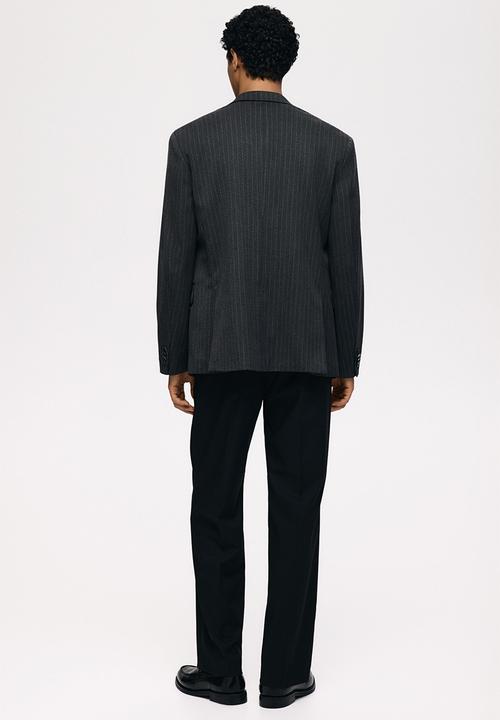 H&M - Relaxed fit double-breasted jacket - dark grey pinstriped