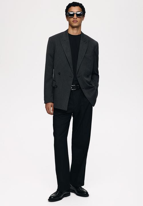 H&M - Relaxed fit double-breasted jacket - dark grey pinstriped