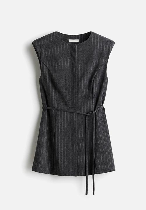 H&M - Tie-belt waistcoat - dark grey marl/pinstriped