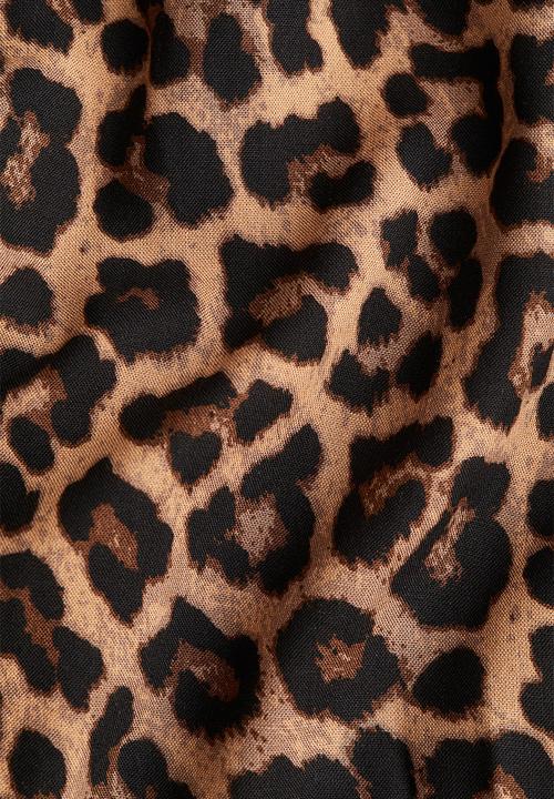 H&M - Tie-belt shirt dress - dark beige/leopard print