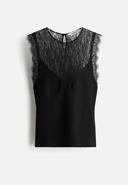 Lace-detail top - black - 1311635001
