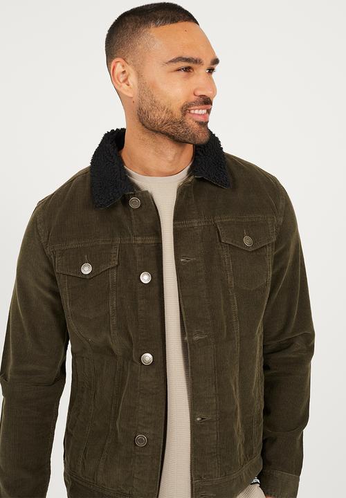 Brave Soul - Cord Jacket - Khaki Cord/ Black Borg