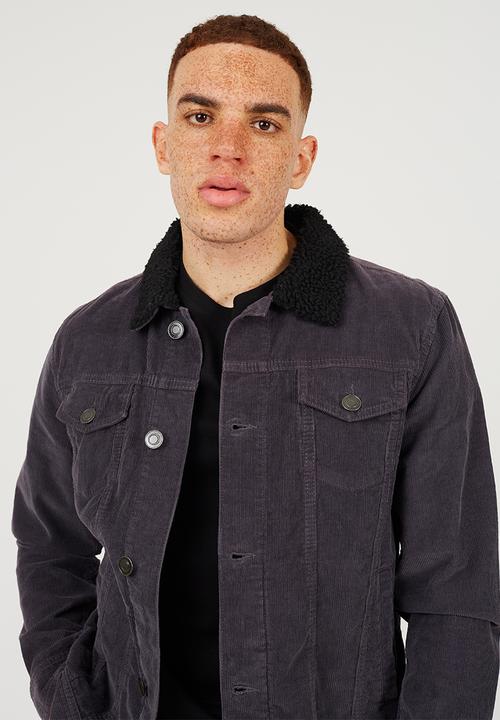 Brave Soul - Cord Jacket  - Grey Cord/ Black Borg