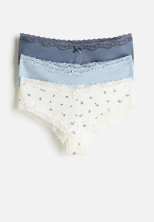 H&M - 3-Pack cotton and lace hipster briefs - white/floral 