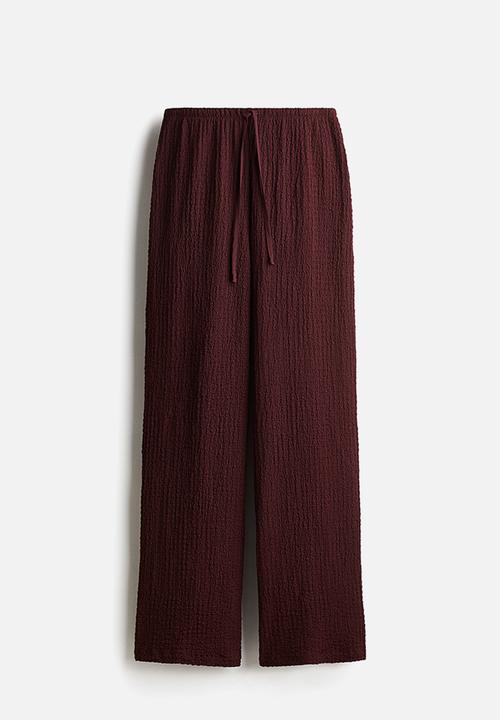 H&M - Crinkled drawstring trousers - burgundy