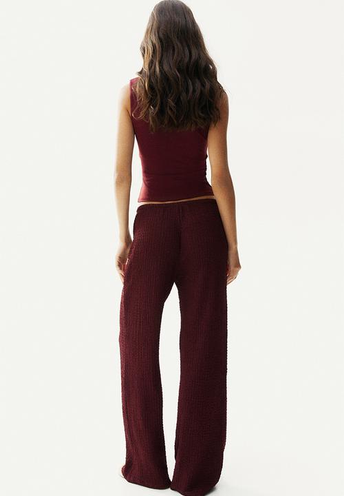 H&M - Crinkled drawstring trousers - burgundy
