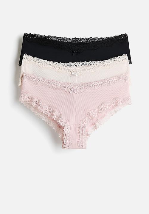 H&M - 3-Pack microfibre and lace hipster briefs - light pink/black