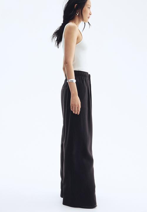 H&M - Wide tie-belt trousers - black