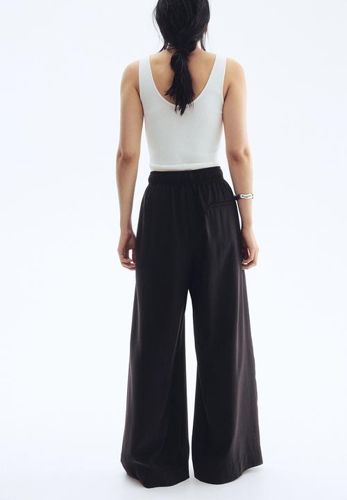 H&M - Wide tie-belt trousers - black