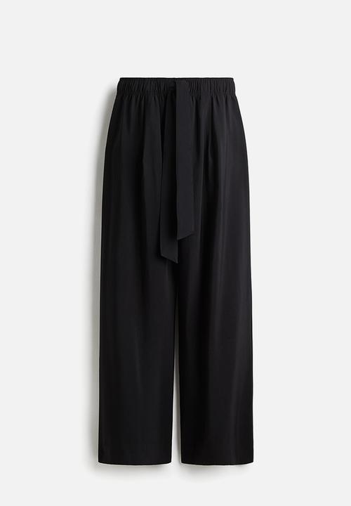 H&M - Wide tie-belt trousers - black