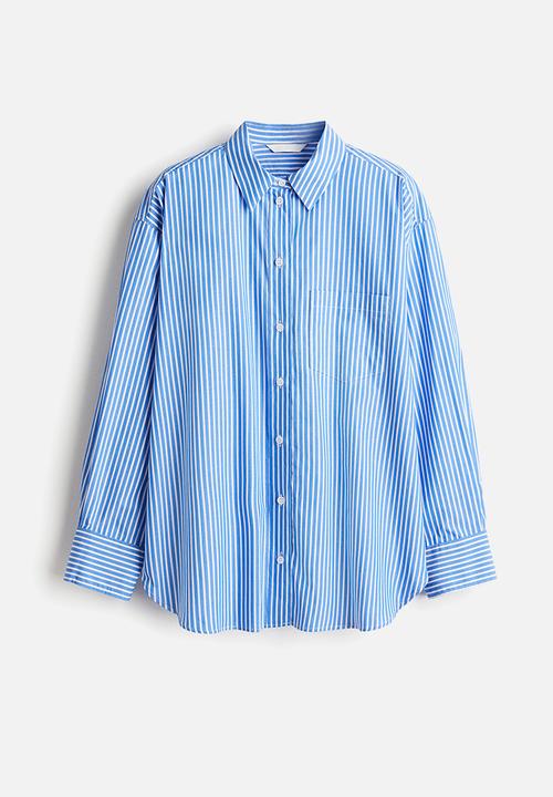 H&M - Oversized cotton poplin shirt - light blue & white striped