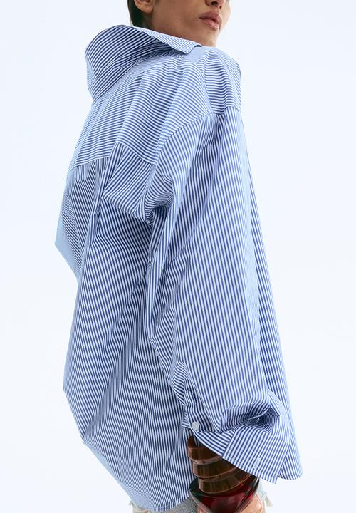 H&M - Oversized cotton poplin shirt - light blue & white striped