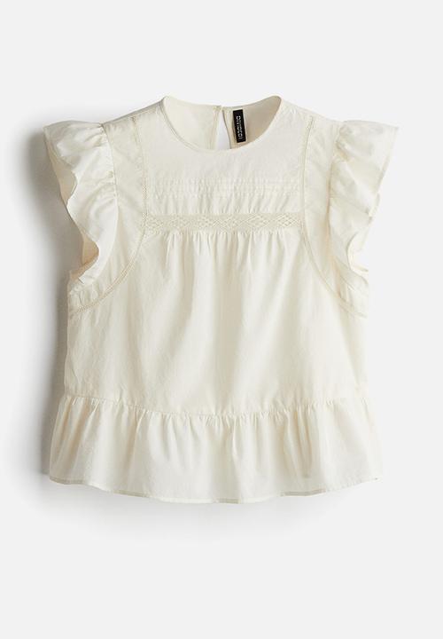 H&M - Lace-inset peplum blouse - cream