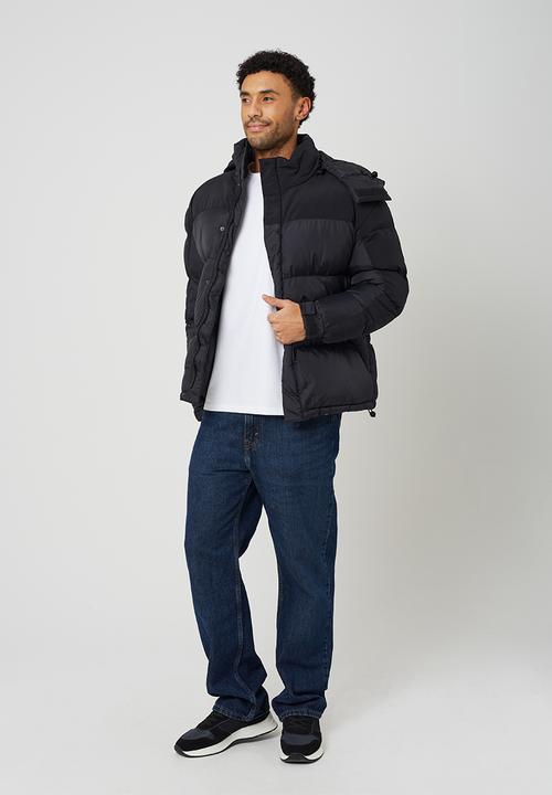 Brave Soul - Oversized Zip Throughpadded Jacket With Hood - Black