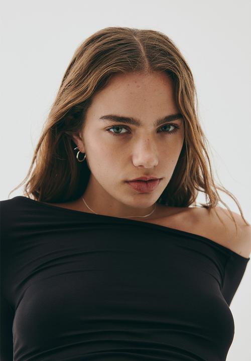 H&M - Draped one-shoulder top - black
