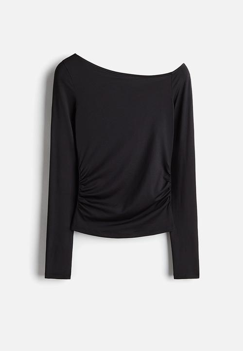 H&M - Draped one-shoulder top - black