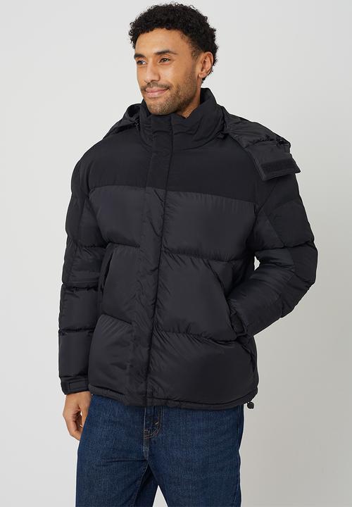 Oversized Zip Throughpadded Jacket With Hood - Black