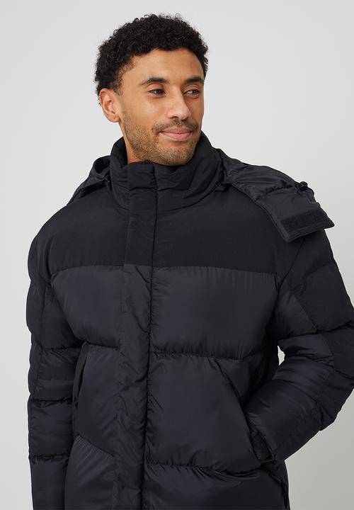 Brave Soul - Oversized Zip Throughpadded Jacket With Hood - Black