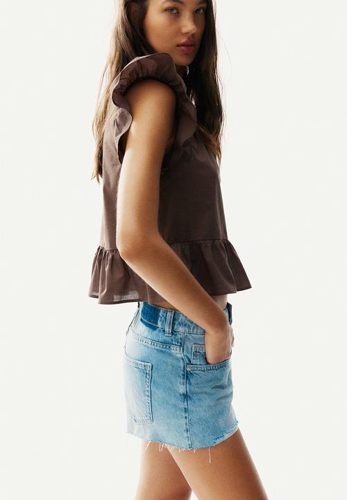 H&M - Lace-inset peplum blouse - brown